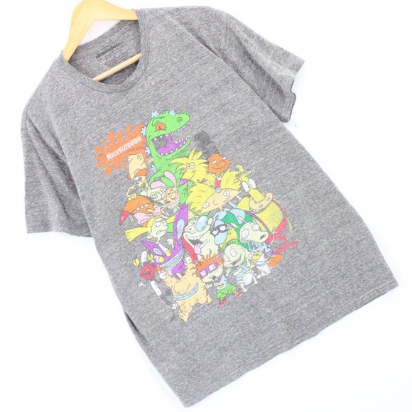 Vintage Nickelodeon T-Shirt Men's Gray Short Sleeve 90's Cartoons Characters L - Picture 2 of 8